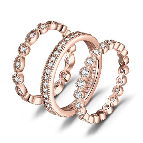 JewelryPalace 14K Gold Plated 925 Sterling Silver Cubic Zirconia Promise Rings for Women