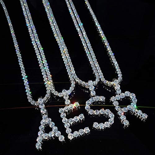 Jacruces Personalized Bling CZ Letter Necklace for Women Silver Tennis Chain