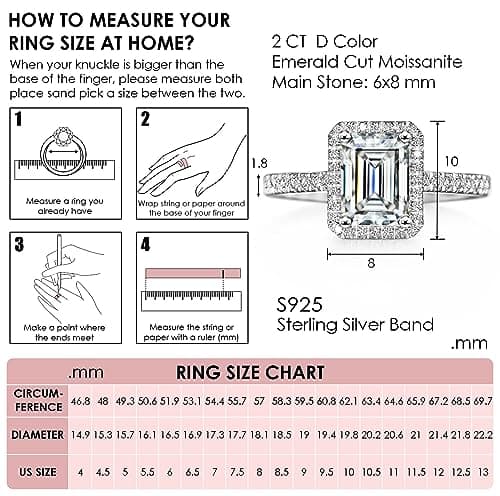 Michooyel D Color VVS1 Moissanite Emerald Halo Ring for Women