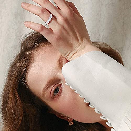 AVECON Eternity Band for Women Sterling Silver Stacking Ring Pear Cut CZ Wedding Size 5-9