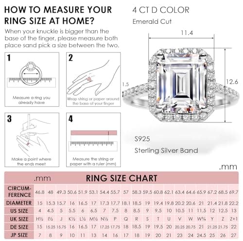 Michooyel S925 4.0ct Emerald Cut Engagement Ring for Women