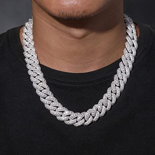 OLVLUS 18K White Gold Plated Iced Out Cuban Link Chain Necklace