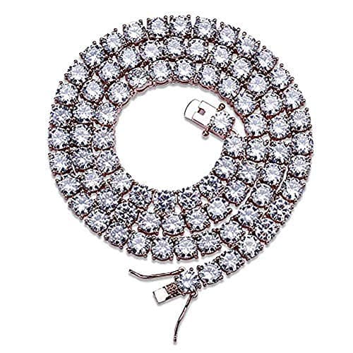 JINAO 18K Gold Plated 6MM Tennis Chain Necklace with Lab Simulated Diamond Chain for Men & Women