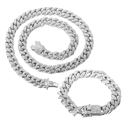 Halukakah Gold Chain for Men - The Royal - Iced Out 14/20MM 18k Real Gold/Platinum White Gold/Rose Gold/Rhodium Black Plated Diamond Cuban Link Chain Necklace Bracelet - Lab Diamonds Prong Set - Great Gift Idea