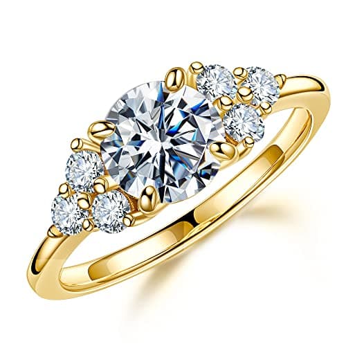 MOOSEA 1.2ct Lab Created Moissanite Engagement Ring, D Color VVS1 Clarity, 14K White Yellow Rose Gold Vermeil