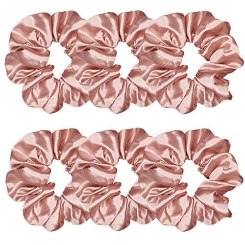 Sufermoe 6pcs Satin Silk Hair Scrunchies, Soft Black Hair Ties for Women and Girls