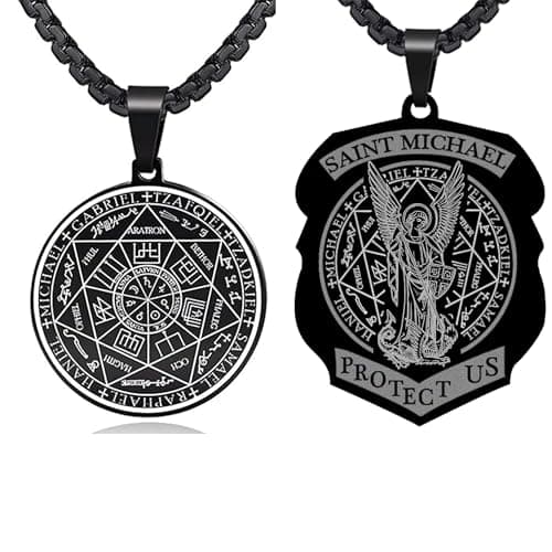FLYUN Seven Archangels Protection Pendant Necklace, Stainless Steel, 24 inches