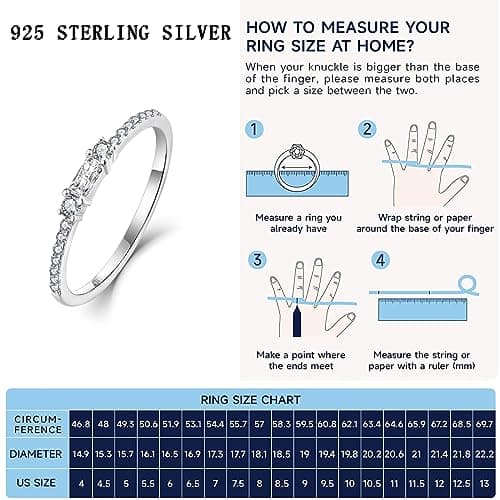 Veshon 925 Sterling Silver Baguette Created Diamond Birthstone Promise Half Eternity Halo Rings for Her Sizes 5-10