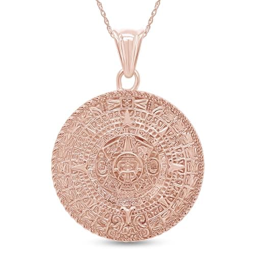AFFY Aztec Sun Calendar Pendant Charm Necklace 14K Gold over Sterling Silver