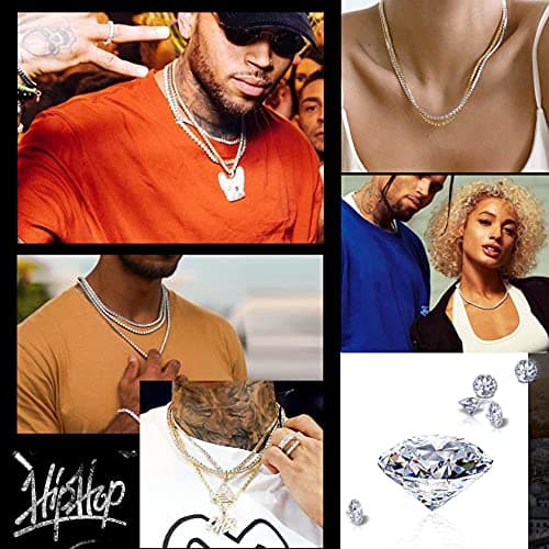 ChainsHouse Classic 3mm Cubic Zirconia Tennis Necklace - Stainless Steel & 18K Gold Plated for Men & Women