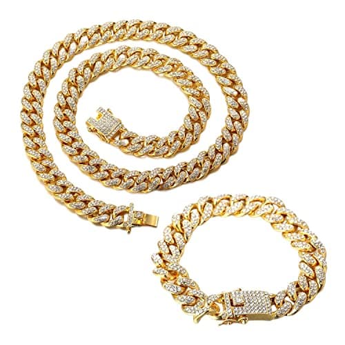 Halukakah Gold Chain for Men - The Royal - Iced Out 14/20MM 18k Real Gold/Platinum White Gold/Rose Gold/Rhodium Black Plated Diamond Cuban Link Chain Necklace Bracelet - Lab Diamonds Prong Set - Great Gift Idea
