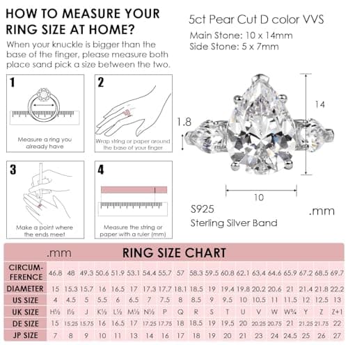 Michooyel S925 5.0ct Pear Cut Cubic Zirconia Engagement RingSilver Wedding Bridal Band Fine Jewelry For Women