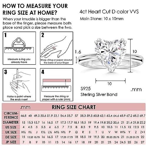 Michooyel S925 4ct Heart Cut Cubic Zirconia Engagement Rings for Women