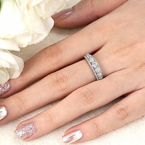 SHELOVES Sterling Silver Eternity Bands with Simulated Diamonds for Women