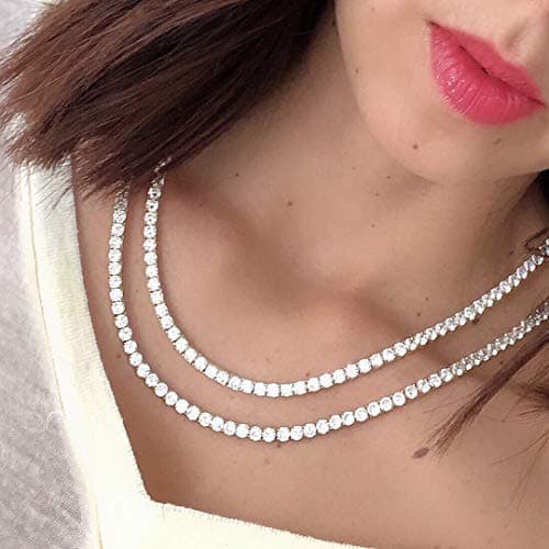 TOPGRILLZ 14K Gold Plated Diamond Tennis Necklacemıdiunmm Cubic Zirconia