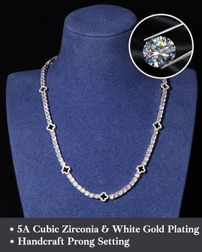 LuxeFlex White Gold Plated 4mm Four Leaf Tennis Chain with 5A Zircon Stones Hip Hop Bling Necklace