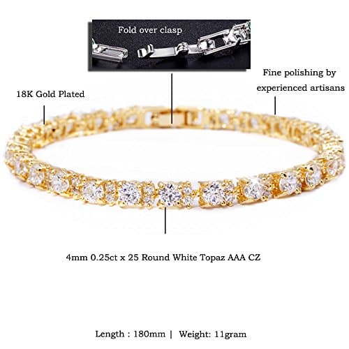 RIZILIA Eternity Yellow Gold Plated Tennis Bracelet, 7" Round CZ