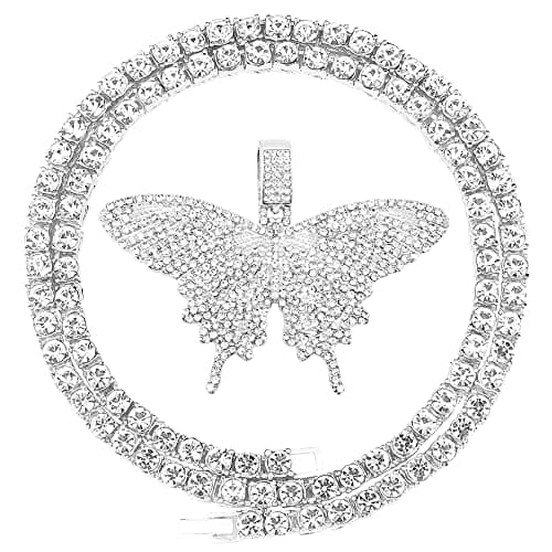 HH BLING EMPIRE Iced Out Silver/Gold Butterfly Necklace 22 Inch