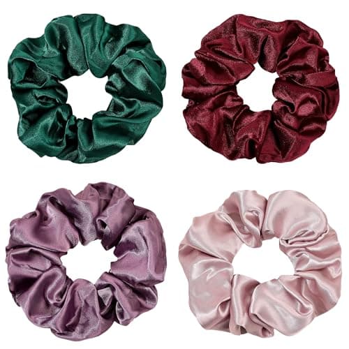 Ivyu Silk Satin Scrunchies - Soft No-Hurt Hair Bands for Women White Black Gray Pink