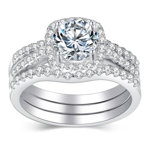 CherLove Moissanite Engagement Ring Set, 1CT D Color VVS1 Clarity Sterling Silver