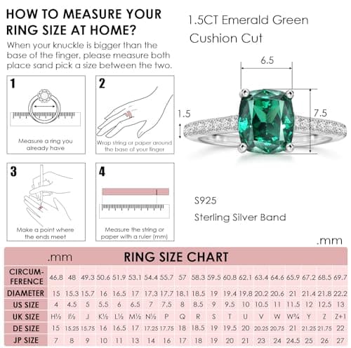 Michooyel 1.5ct Cushion Cut S925 Green Wedding Ring for Women