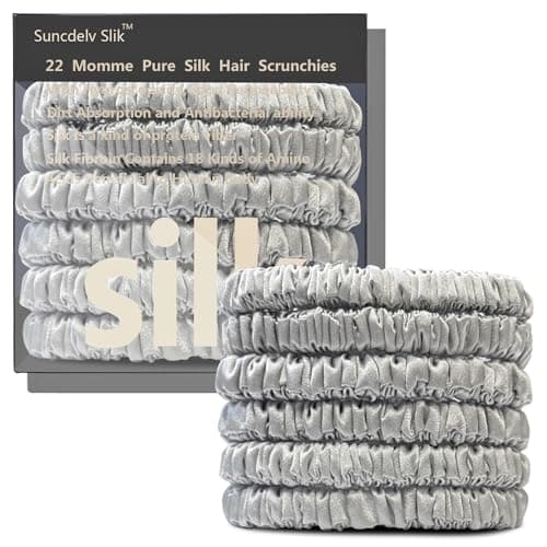Suncdelv Silk Scrunchies, Anti-Crease & Breakage Hair Ties 22 Momme, 3PCS (Pink, Blue, Khaki)
