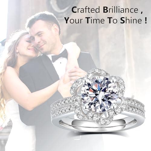 Moissanite Engagement Rings for Women, D Color VVS1 Round Cut Wedding Rings for Wife