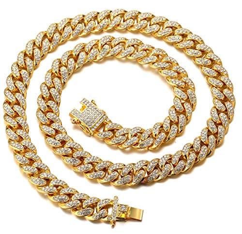 Halukakah Gold Chain for Men - The Royal - Iced Out 14/20MM 18k Real Gold/Platinum White Gold/Rose Gold/Rhodium Black Plated Diamond Cuban Link Chain Necklace Bracelet - Lab Diamonds Prong Set - Great Gift Idea