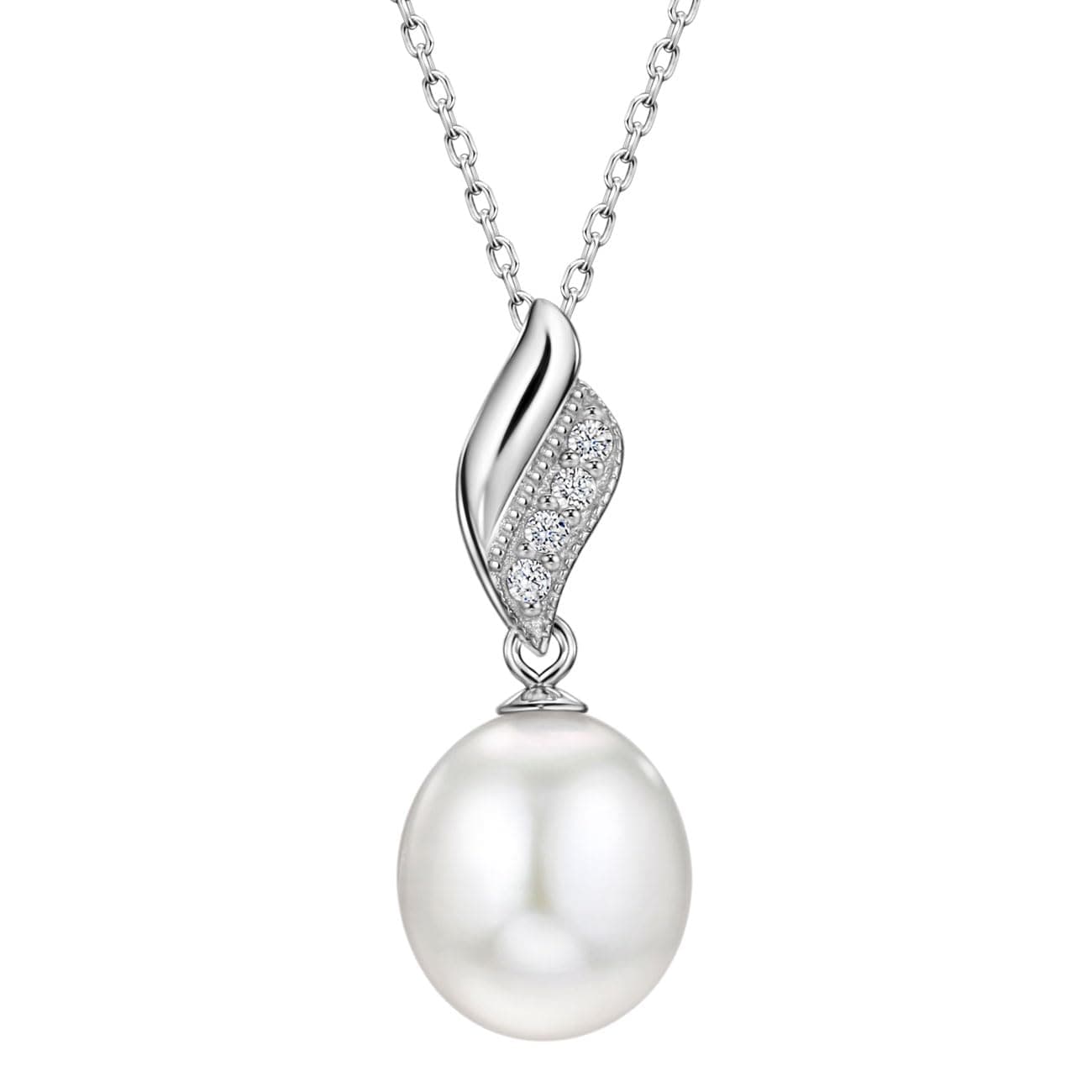 Michooyel Women's Freshwater Pearl & Cubic Zirconia Wave Necklace, 16-18 inch