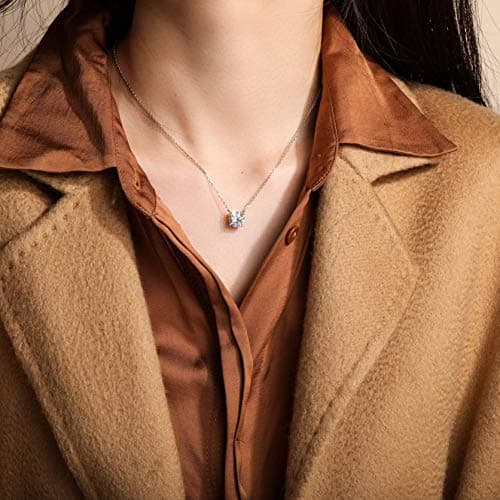 S.Leaf Sterling Silver Gold Plated Solitaire Diamond Pendant Choker Necklace for Women
