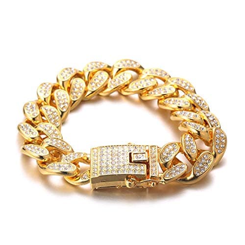 Halukakah Gold Chain for Men - The Royal - Iced Out 14/20MM 18k Real Gold/Platinum White Gold/Rose Gold/Rhodium Black Plated Diamond Cuban Link Chain Necklace Bracelet - Lab Diamonds Prong Set - Great Gift Idea