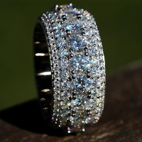 Icy Haven VVS1 5 Row Moissanite Ring, 18k Gold Plated 925 Sterling Silver, D Color, 11mm Wide