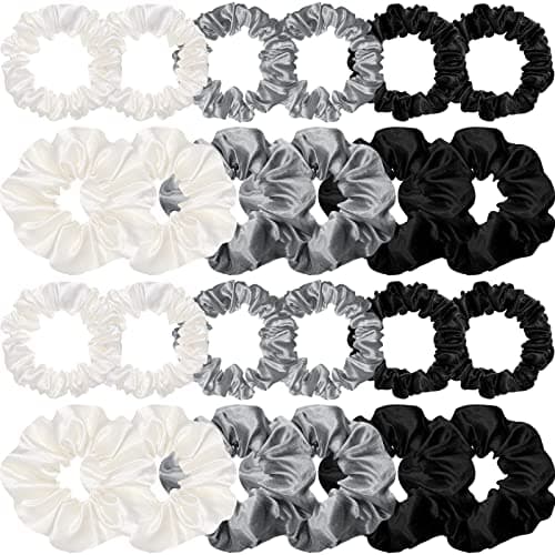 Satin Hair Scrunchies Set for Women Girls, 24 Pieces in 2 Sizes, Cream White