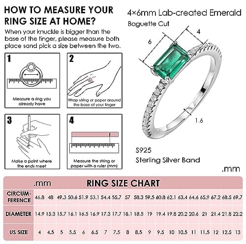 Michooyel S925 4x6mm Lab-created Emerald Engagement Ring for Women