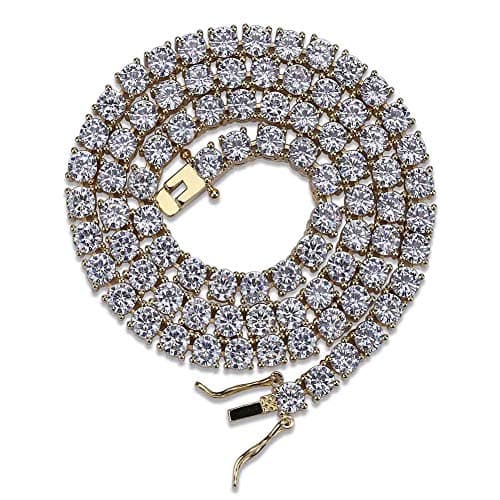 JINAO Iced Out 18K Gold Plated Lab Diamond Tennis Chain Necklace for All