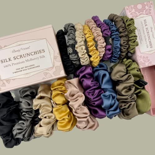 Premium 25 Momme Mulberry Silk Scrunchies | Bedrock, Midnight, Champagne (3 Medium)