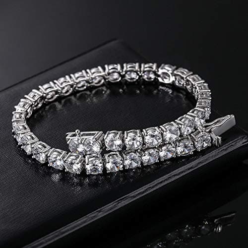18k White Gold Plated CZ Charm Bracelet, 4MM CZ for Men & Women