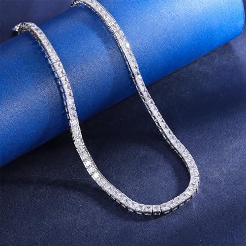Gemsme 18K Gold Plated 4mm Square CZ Tennis Necklace for Women