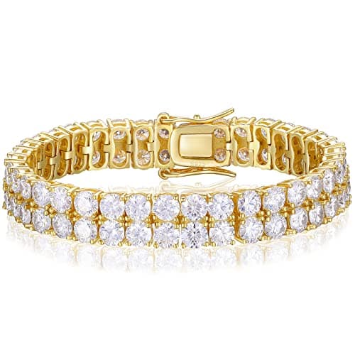 Moissanite Diamond Tennis Bracelet 18K Gold Plated Sterling Silver Hip Hop Jewelry for Women Men