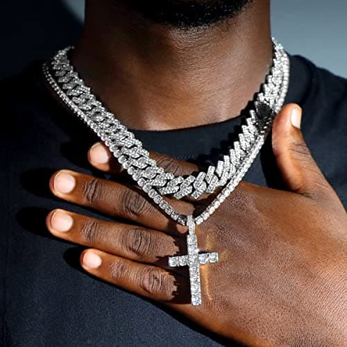 Iced Miami Cuban Link Cross Pendant Necklace for Men & Women
