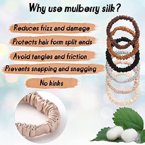 Pengxiaomei Brown 6-Pc No Damage Mulberry Silk Scrunchies for Women & Girls Trendy Hair Ties