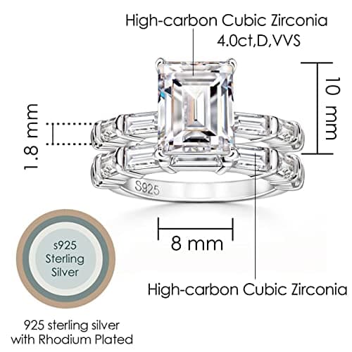 Michooyel S925 4ct Emerald Cut 2 in 1 Engagement Ring Sets for Women
