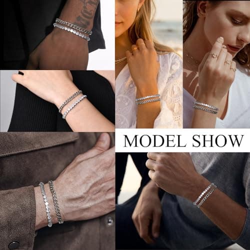 VNOX Sturdy Stainless Steel Curb Chain Bracelet Set for Men and Women, 6.5/7/7.4/8.2/9 Inches