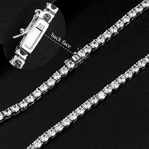 TIKJE Sterling Silver Cubic Zirconia Tennis Necklace 16-24inches