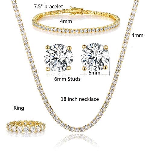 Gemsme 18K Yellow Gold Plated Jewelry Set - Necklace, Bracelet, Earrings, Ring Packaging of 4