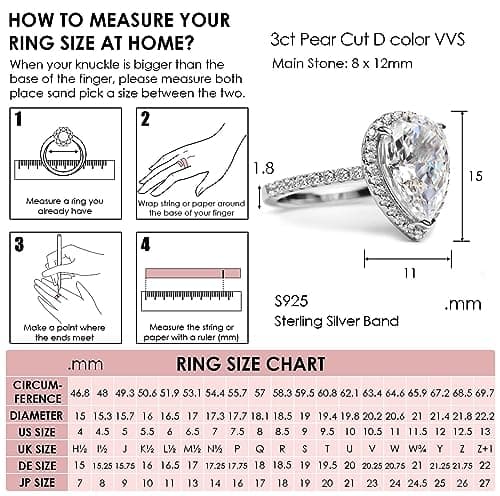 Refined Title: Michooyel S925 3.0ct Pear Cut Engagement Ring for Women