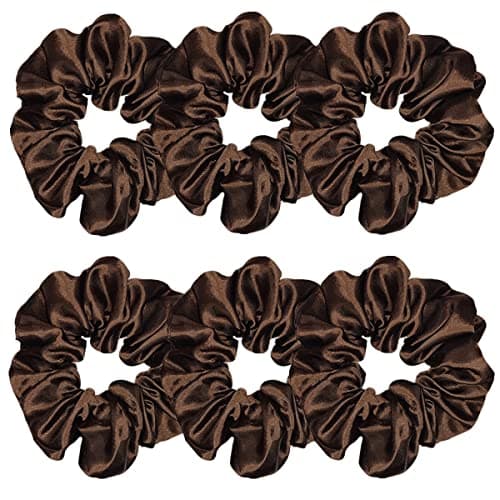 Sufermoe 6pcs Satin Silk Hair Scrunchies, Soft Black Hair Ties for Women and Girls