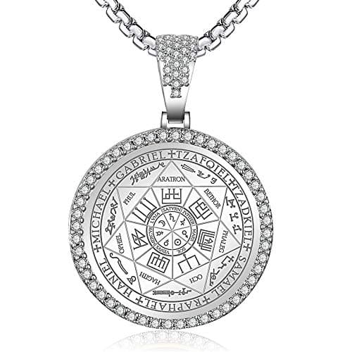 FLYUN Seven Archangels Protection Pendant Necklace, Stainless Steel, 24 inches