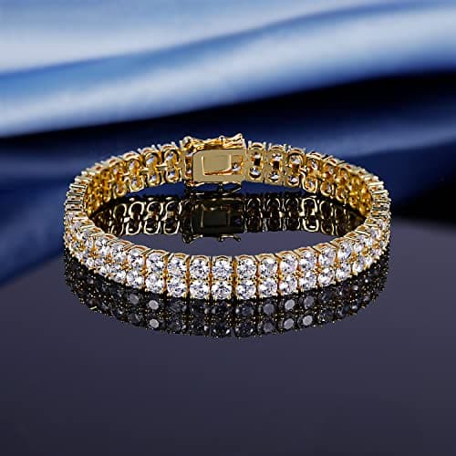 Gemsme 18K Gold Plated 2 Row Round Cubic Zirconia Tennis Bracelet