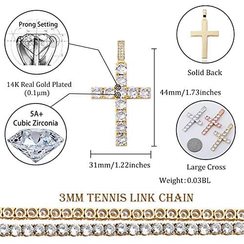 TOPGRILLZ 14K Silver Plated Gold Heart Cross Necklace & Pendant Chain